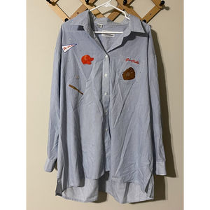 MILI DESIGNS CHICAGO CUBS Blouse - Size 3X - Small Pen Mark - Collar Staining